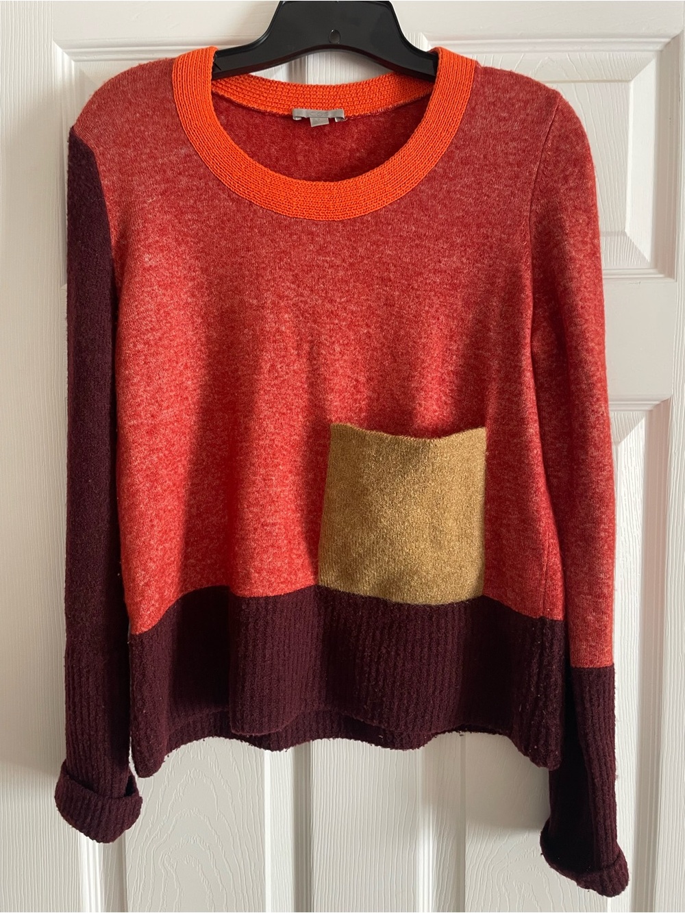 COS Colorblock Crewneck Sweater in Red, Orange, Burgundy & Mustard Size XS